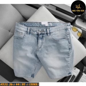 Quần short jean nam big size trơn tông xanh H533