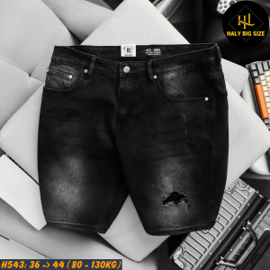 Quần short jean nam big size đen wash H543