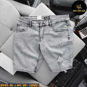 Quần short jean nam big size xám nhạt H549